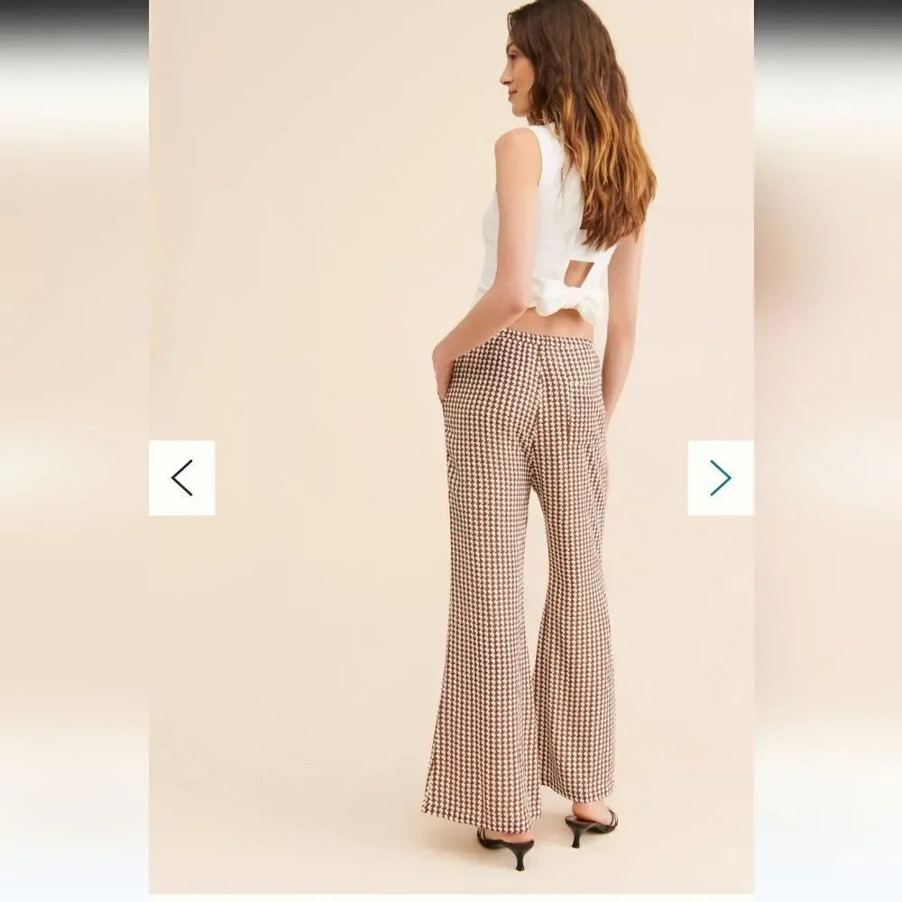 CHARLIE HOLIDAY LOLA HOUNDSTOOTH FLARE PANTS LINED SIZE XS/2